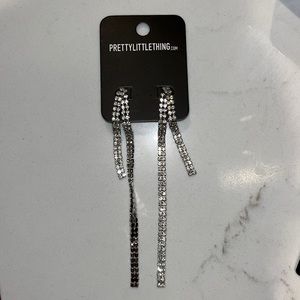 Silver Thin Diamanté Statement Earrings